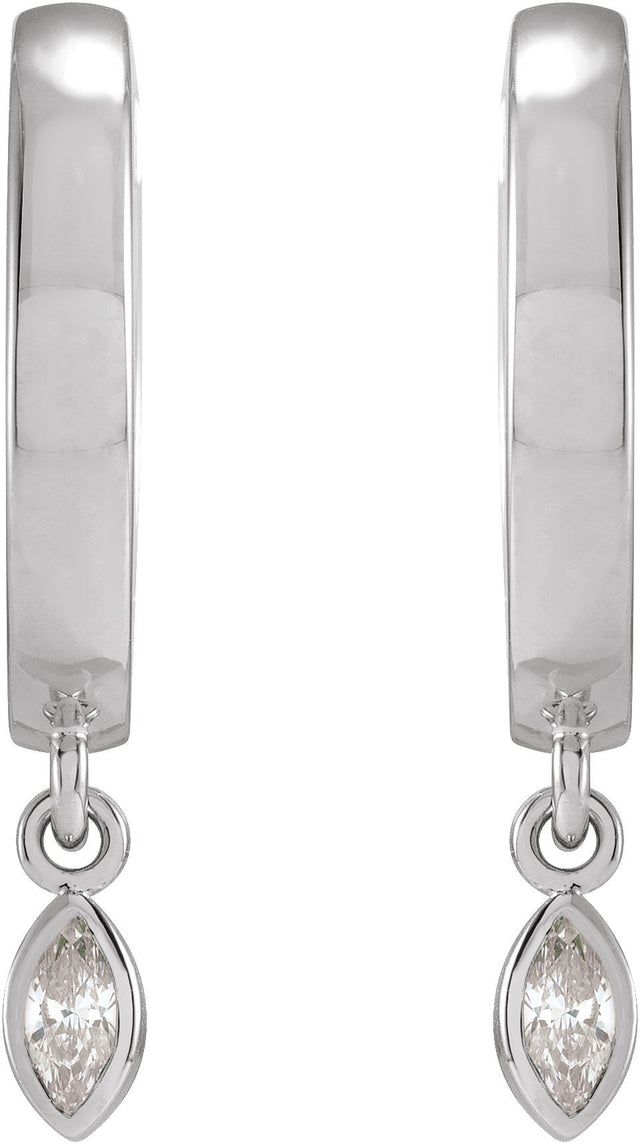 14K Gold Marquise Natural Diamond Accented Hinged Hoop Earrings - White Gold - view 2
