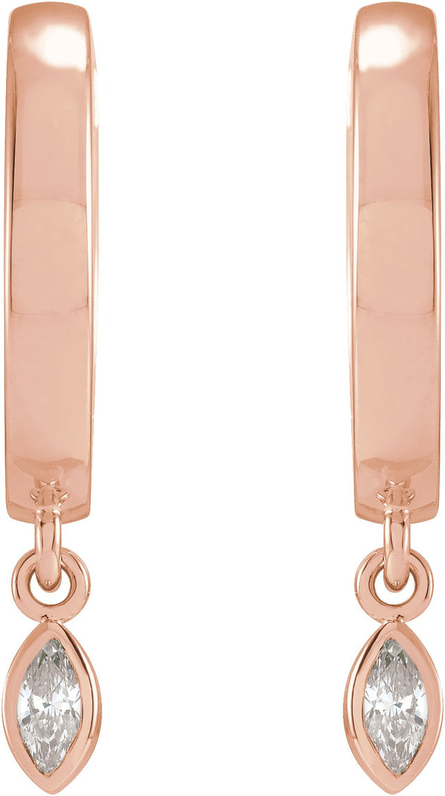 14K Gold Marquise Natural Diamond Accented Hinged Hoop Earrings - Rose Gold - view 2