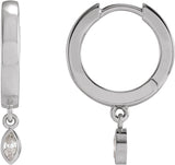 14K Gold Marquise Natural Diamond Accented Hinged Hoop Earrings - White Gold
