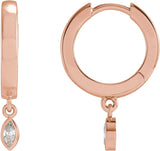 14K Gold Marquise Natural Diamond Accented Hinged Hoop Earrings - Rose Gold