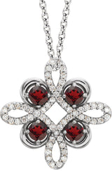 Platinum Round Natural Mozambique Garnet Clover Necklace or Pendant