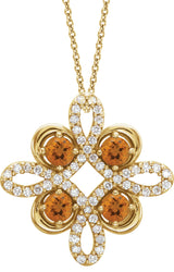 14K Gold Round Natural Citrine Clover Necklace or Pendant - Yellow Gold