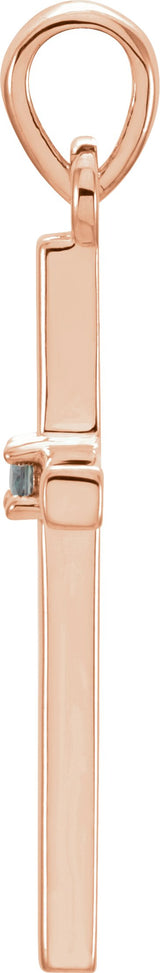 14K Gold Round Natural Alexandrite Birthstone Cross Pendant - Rose Gold - view 2