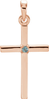 14K Gold Round Natural Peridot Birthstone Cross Pendant - Rose Gold