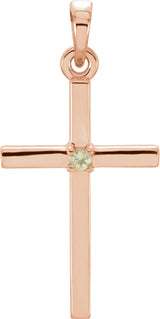 14K Gold Round Natural Peridot Birthstone Cross Pendant - Rose Gold - view 2
