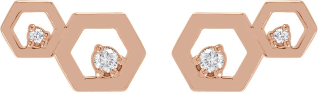 14K Gold Round Natural Diamond Honeycomb Earrings - Rose Gold - view 2