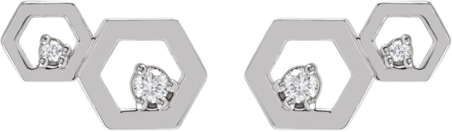 Platinum Round Natural Diamond Honeycomb Earrings - view 2