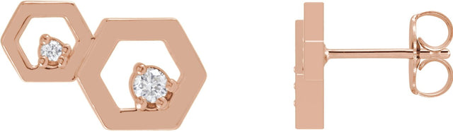 14K Gold Round Natural Diamond Honeycomb Earrings - Rose Gold