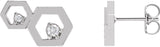 14K Gold Round Natural Diamond Honeycomb Earrings - White Gold
