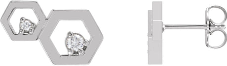 14K Gold Round Natural Diamond Honeycomb Earrings - White Gold