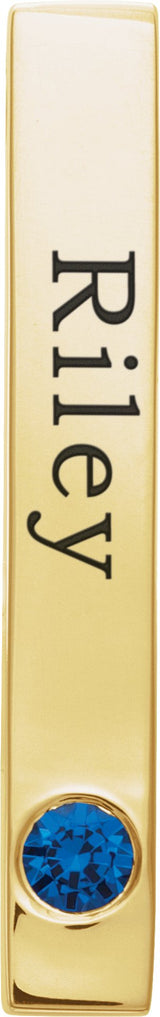 14K Gold Round Natural Blue Sapphire Family Engravable Bar Pendant - Yellow Gold - view 3
