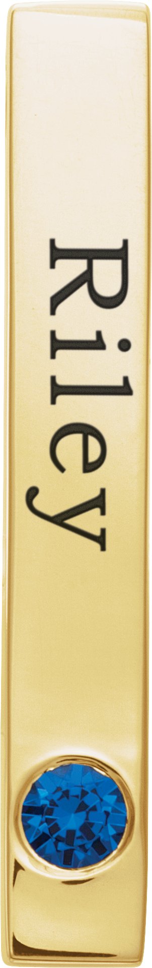 14K Gold Round Natural Blue Sapphire Family Engravable Bar Pendant - Yellow Gold - view 3