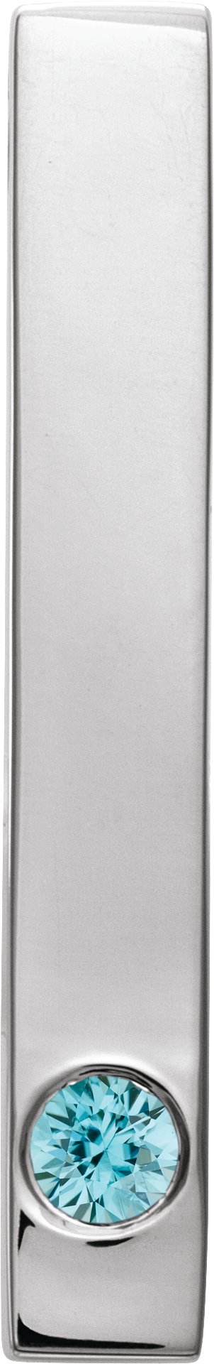 14K Gold Round Natural Blue Zircon Family Engravable Bar Pendant - White Gold