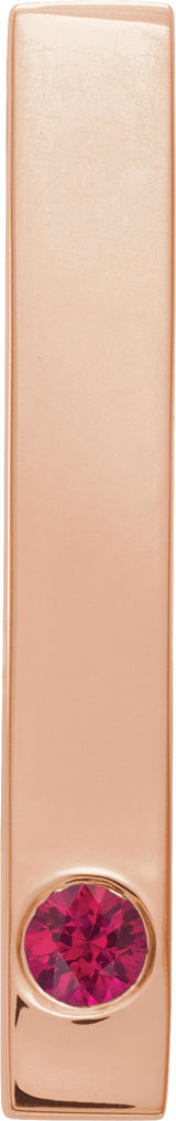 14K Gold Round Lab-Grown Ruby Family Engravable Bar Pendant - Rose Gold