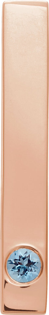 14K Gold Round Natural Aquamarine Family Engravable Bar Pendant - Rose Gold