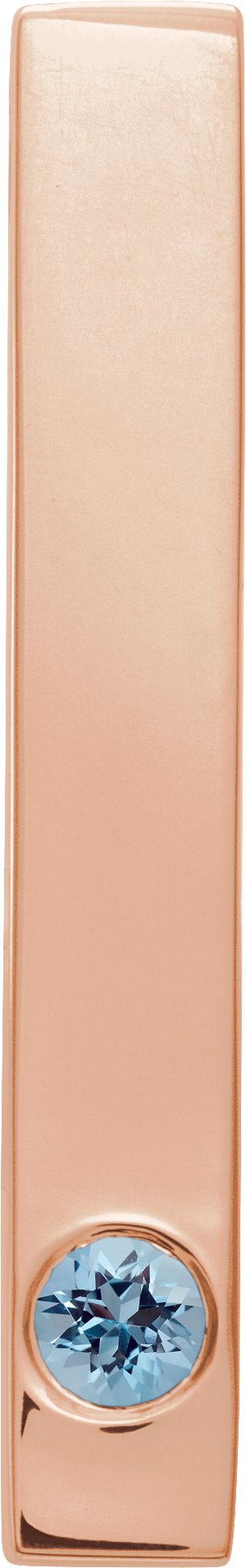 14K Gold Round Natural Aquamarine Family Engravable Bar Pendant - Rose Gold
