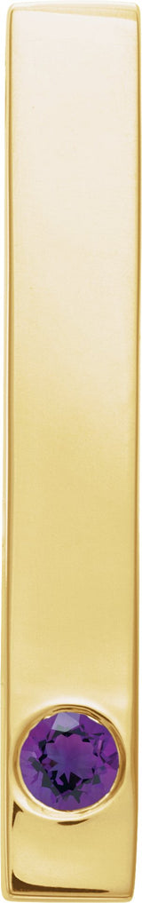 14K Gold Round Natural Amethyst Family Engravable Bar Pendant - Yellow Gold
