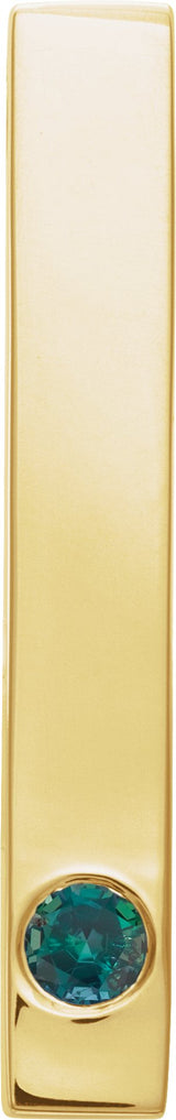 14K Gold Round Lab-Grown Alexandrite Family Engravable Bar Pendant - Yellow Gold
