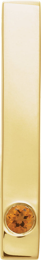 14K Gold Round Natural Citrine Family Engravable Bar Pendant - Yellow Gold