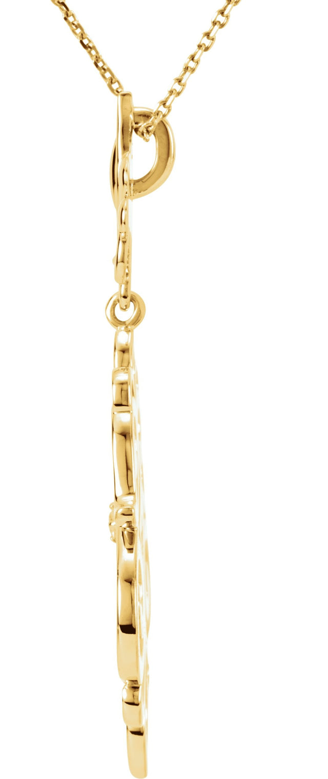 14K Gold Round Natural Diamond Fleur-de-lis Sculptural Necklace or Pendant - view 2