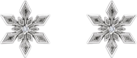 Platinum Round Natural Diamond Snowflake Earrings - view 2