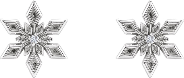 Platinum Round Natural Diamond Snowflake Earrings - view 2
