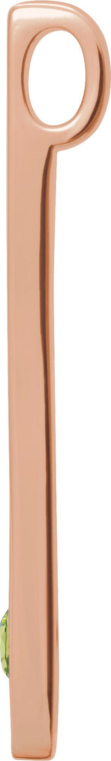 14K Gold Round Natural Peridot Family Engravable Bar Pendant - Rose Gold - view 2