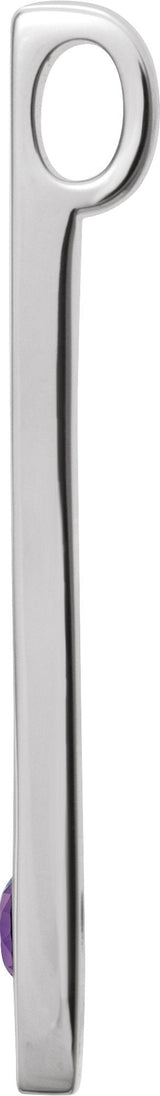 Platinum Round Natural Amethyst Family Engravable Bar Pendant - view 2