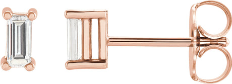 14K Gold Lab-Grown Diamond Straight Baguette 4-Prong Stud Earrings - Rose Gold