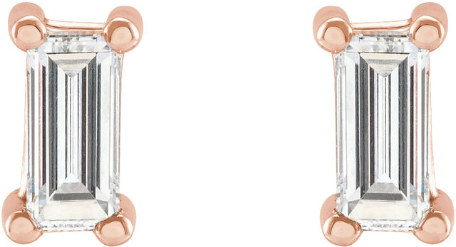 14K Gold Lab-Grown Diamond Straight Baguette 4-Prong Stud Earrings - Rose Gold - view 2
