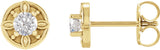 14K Gold Round Natural Diamond Floral-Inspired Earrings - Yellow Gold