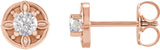 14K Gold Round Natural Diamond Floral-Inspired Earrings - Rose Gold
