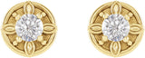 14K Gold Round Natural Diamond Floral-Inspired Earrings - Yellow Gold - view 2