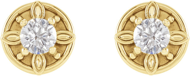 14K Gold Round Natural Diamond Floral-Inspired Earrings - Yellow Gold - view 2