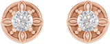14K Gold Round Natural Diamond Floral-Inspired Earrings - Rose Gold - view 2