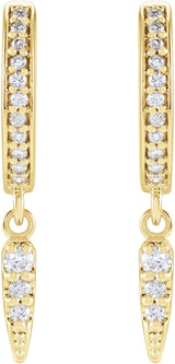 14K Gold Round Natural Diamond Hinged Hoop Spike Earrings - Yellow Gold - view 2