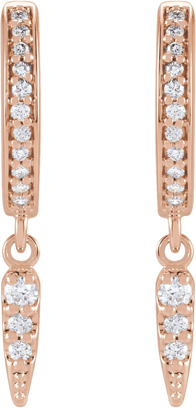 14K Gold Round Natural Diamond Hinged Hoop Spike Earrings - Rose Gold - view 2