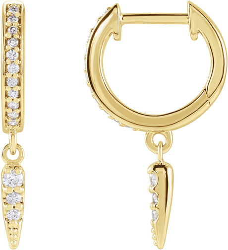 14K Gold Round Natural Diamond Hinged Hoop Spike Earrings - Yellow Gold