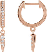 14K Gold Round Natural Diamond Hinged Hoop Spike Earrings - Rose Gold