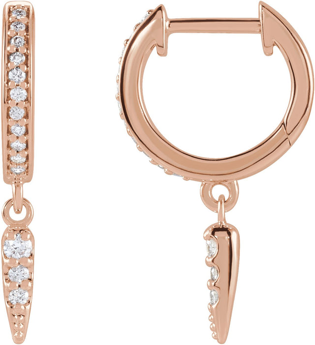 14K Gold Round Natural Diamond Hinged Hoop Spike Earrings - Rose Gold