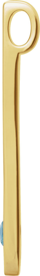 14K Gold Round Natural Aquamarine Family Engravable Bar Pendant - Yellow Gold - view 2