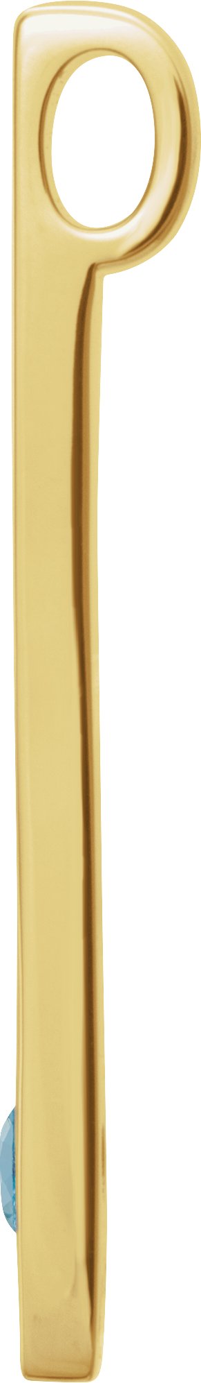 14K Gold Round Natural Aquamarine Family Engravable Bar Pendant - Yellow Gold - view 2