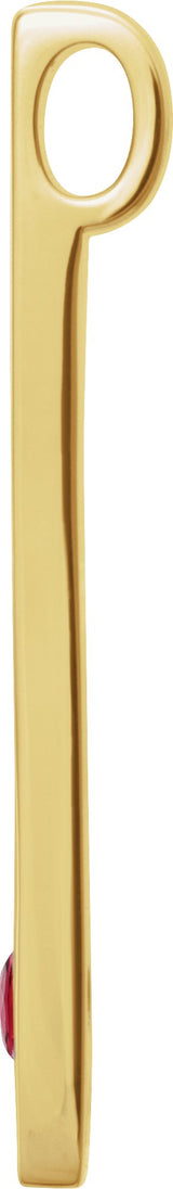 14K Gold Round Lab-Grown Ruby Family Engravable Bar Pendant - Yellow Gold - view 2