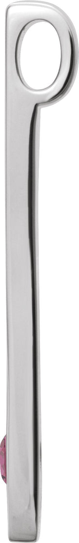 Platinum Round Natural Pink Tourmaline Family Engravable Bar Pendant - view 2