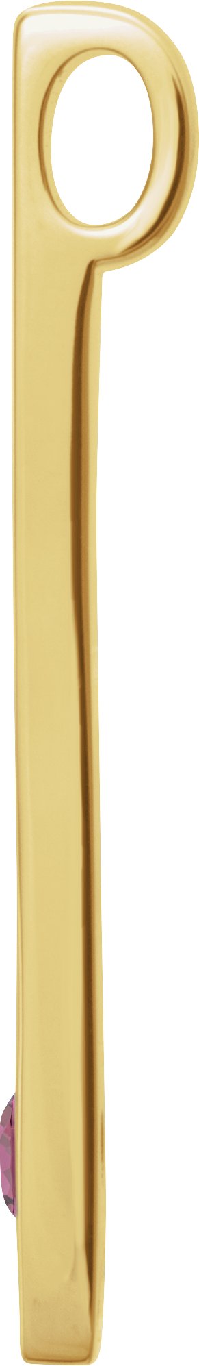 14K Gold Round Natural Pink Tourmaline Family Engravable Bar Pendant - Yellow Gold - view 2