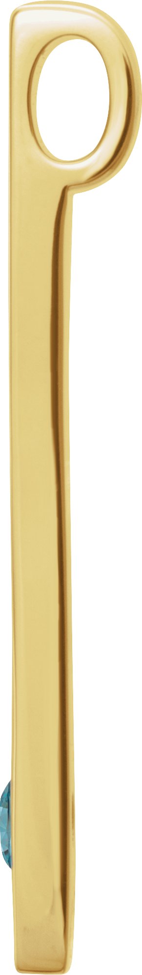 14K Gold Round Natural Blue Zircon Family Engravable Bar Pendant - Yellow Gold - view 2