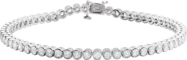 14K Gold Round Natural Diamond Accented Line Bracelet – 2.4-3.2mm Stones - White Gold