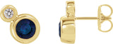 14K Gold Round Natural Blue Sapphire Accented Bezel-Set Earrings – 3-5mm Stones - Yellow Gold