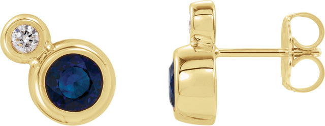 14K Gold Round Lab-Grown Blue Sapphire Accented Bezel-Set Earrings – 3-5mm Stones - Yellow Gold