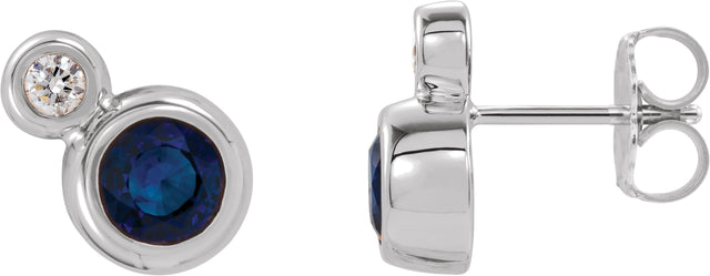 Platinum Round Lab-Grown Blue Sapphire Accented Bezel-Set Earrings – 3-5mm Stones